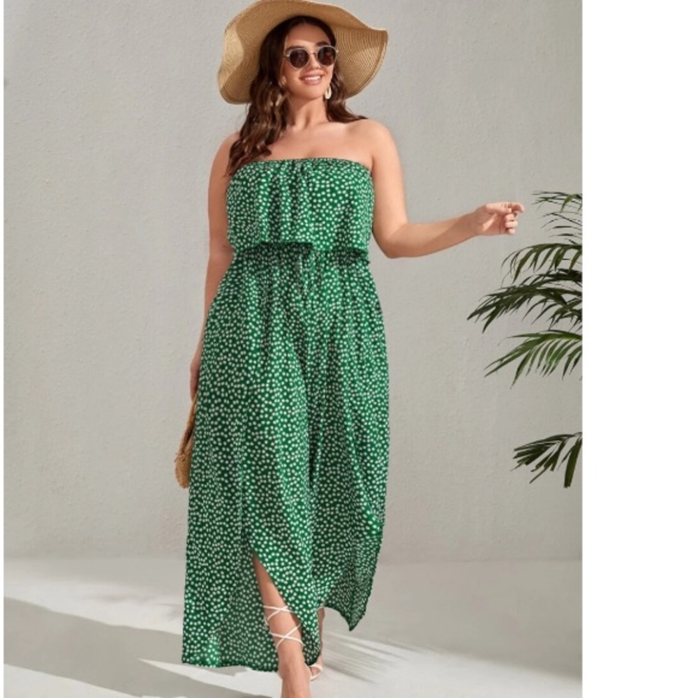 Green Ruffle Plus Jumpsuit - Picture 1 of 5